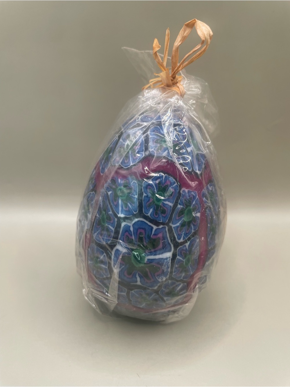 NWT Vintage 2001 Purple Blue Millefiori Egg Shaped 4” Tall Candle NEW
